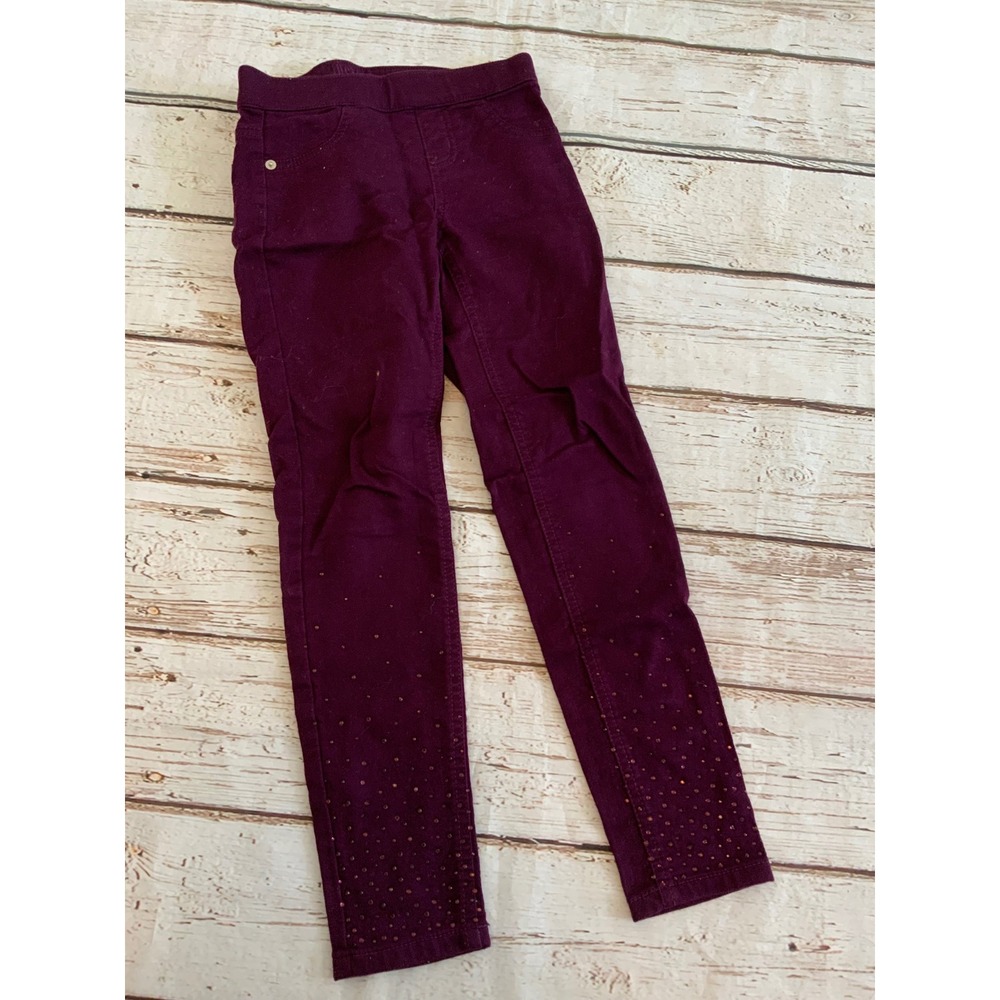 Justice Girls Plum Purple Rhinestone Embellished Mid Rise Leggings Size 8